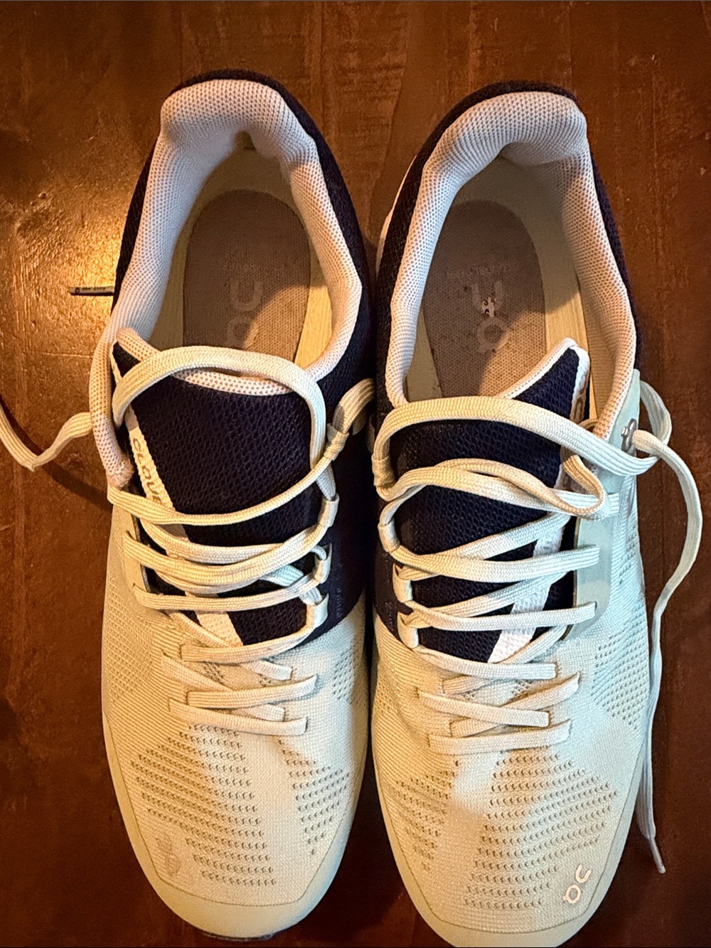 On Cloudrunning Women's Athletic Shoes in White and Navy